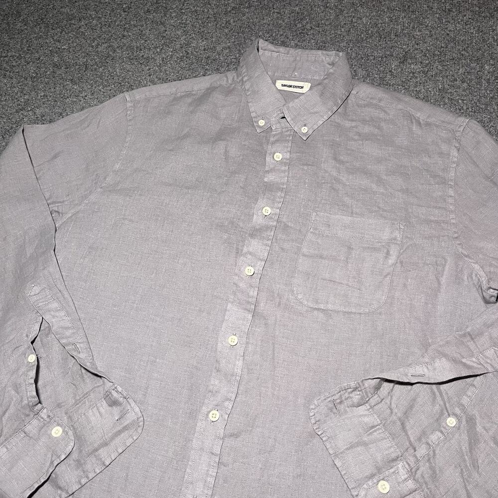 Taylor Stitch Shirt Mens 44 Linen Gray Long Sleeve Button Down Relaxed - Picture 1 of 11